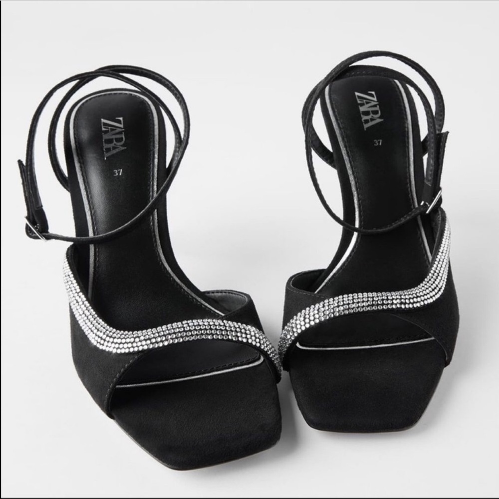 Zara black rein stones strap heels
